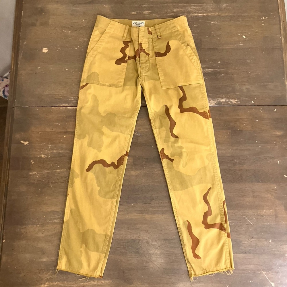 Nili Lotan New York Jenna Pants Womens 4 Yellow Camo Pocket Casual 29x27 Raw Hem - Picture 2 of 10